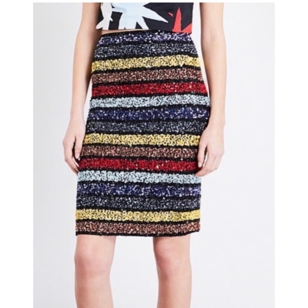 Alice + Olive $440 Stripped Ramos Sequined Pencil Skirt Stretchy Festive Size 4